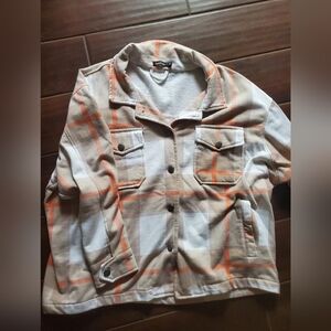 Boohoo Plaid Utility Jacket - Cream and Orange Shacket Shorter Style Oversized